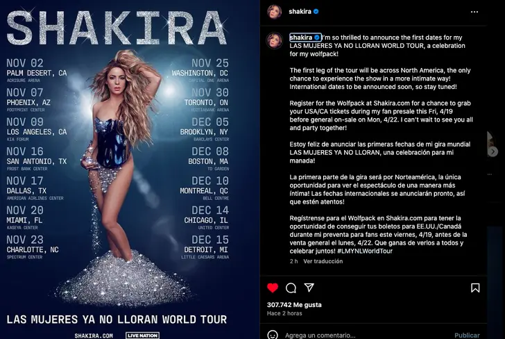 Así anunció Shakira las fechas de su gira&nbsp;