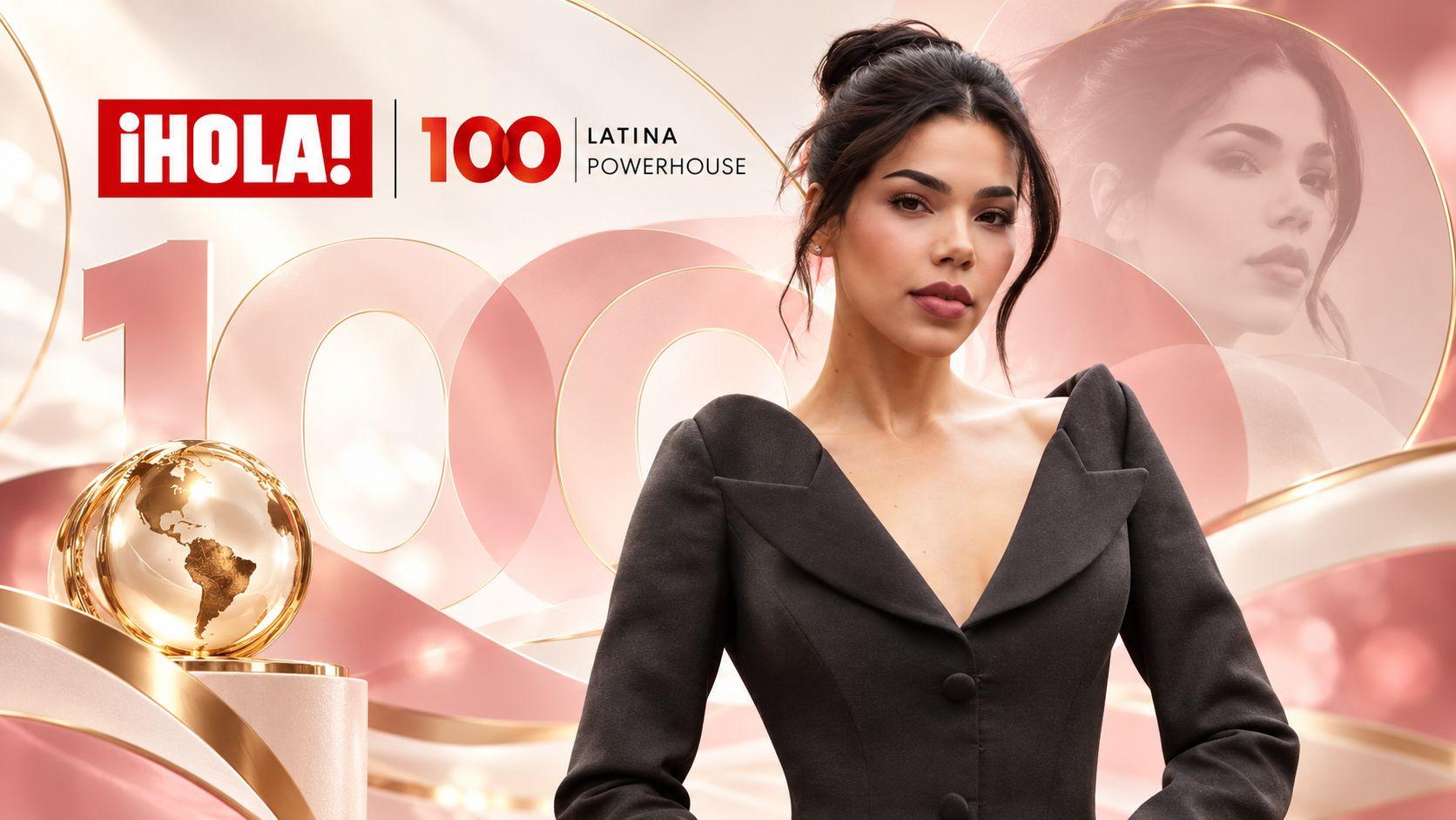 Kenia OS aparece con un elegante traje negro en una composición que celebra su inclusión en las 100 latinas de ¡HOLA!